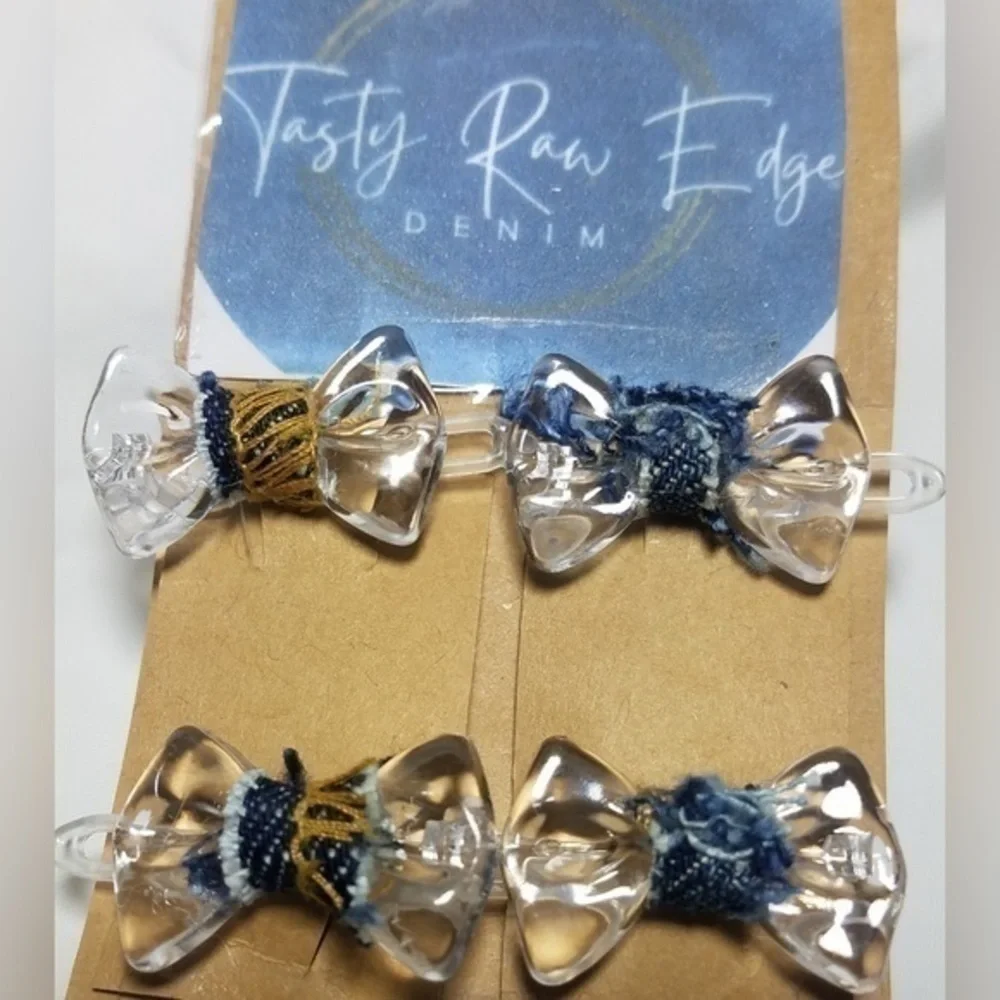 Tasty Raw Edge Denim Clearly Ellie Bow Clips